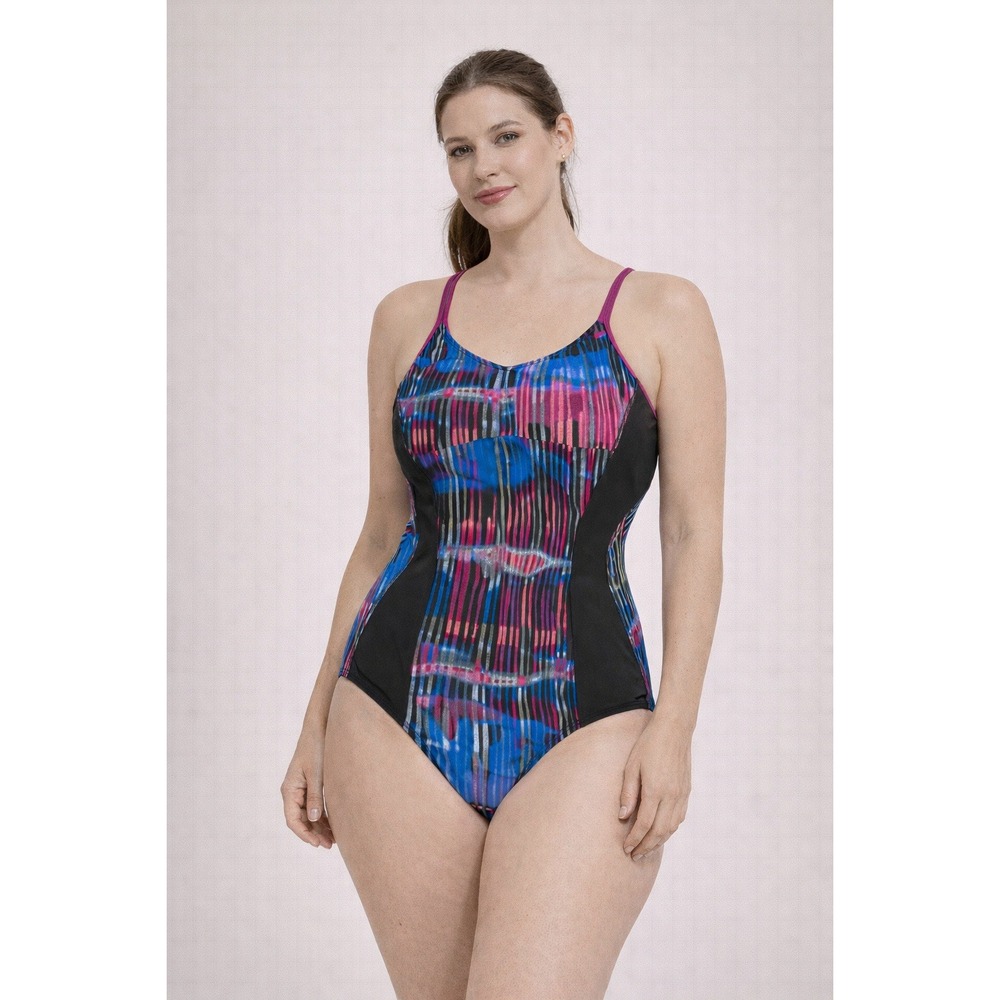 Nike Womens One Piece‎ Swimsuit Tie Dye Blue Pink Black Athletic - Medium